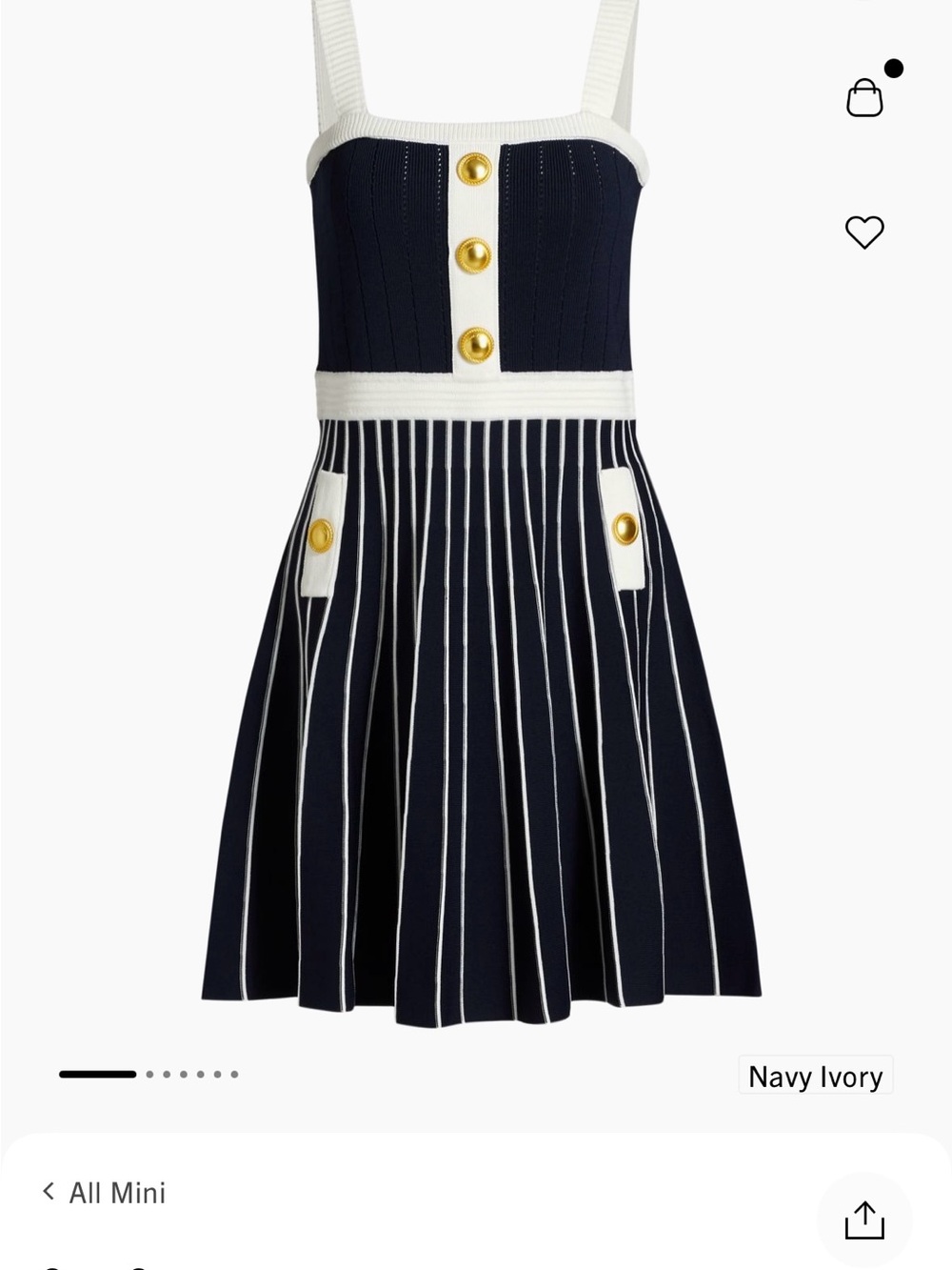 NWT XS Cara Cara Aurora Navy and Ivory Striped Knit dress with Gold Buttons
